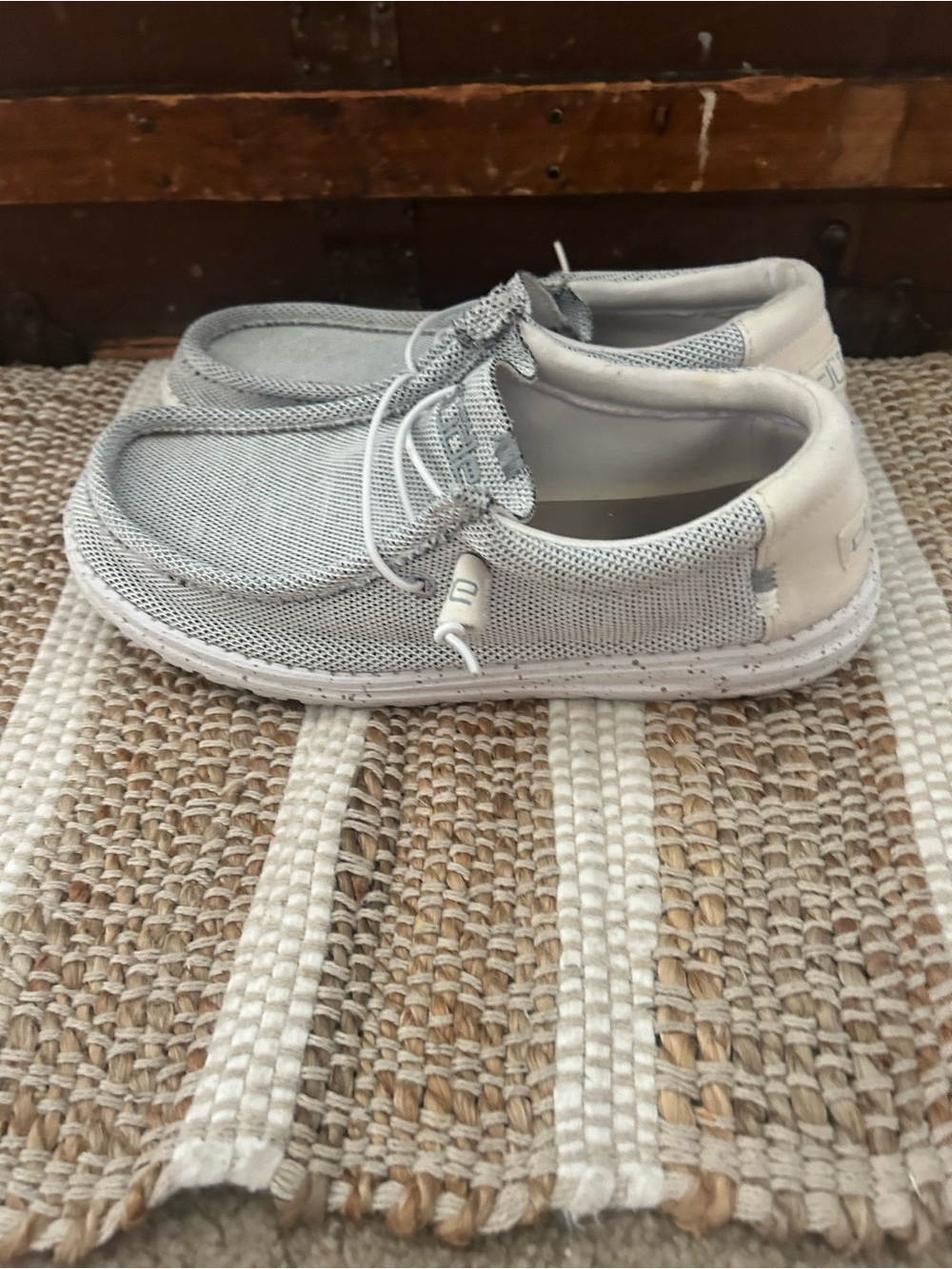 Hey Dude Womens Wally Slip-On Shoes in Light Gray and White